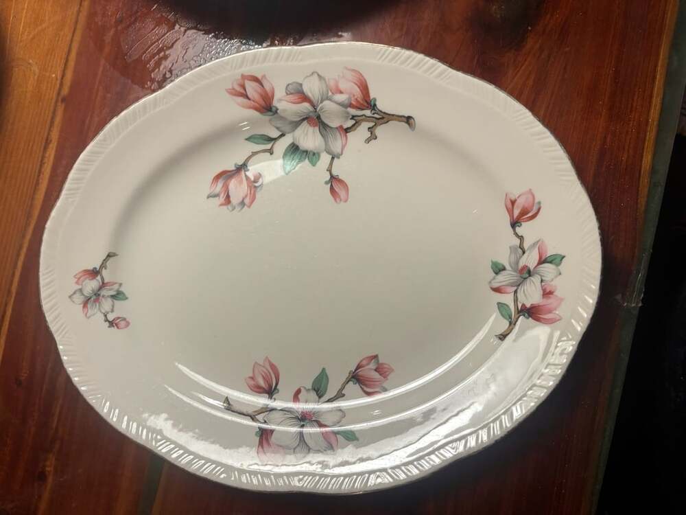 Homer Laughlin Dogwood Liberty Oval Platter Pink Floral Gold Trim